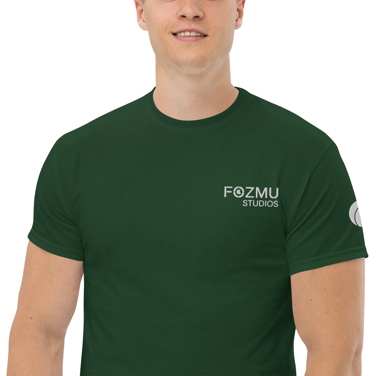 Unisex Classic Tee in Forest Green, detail