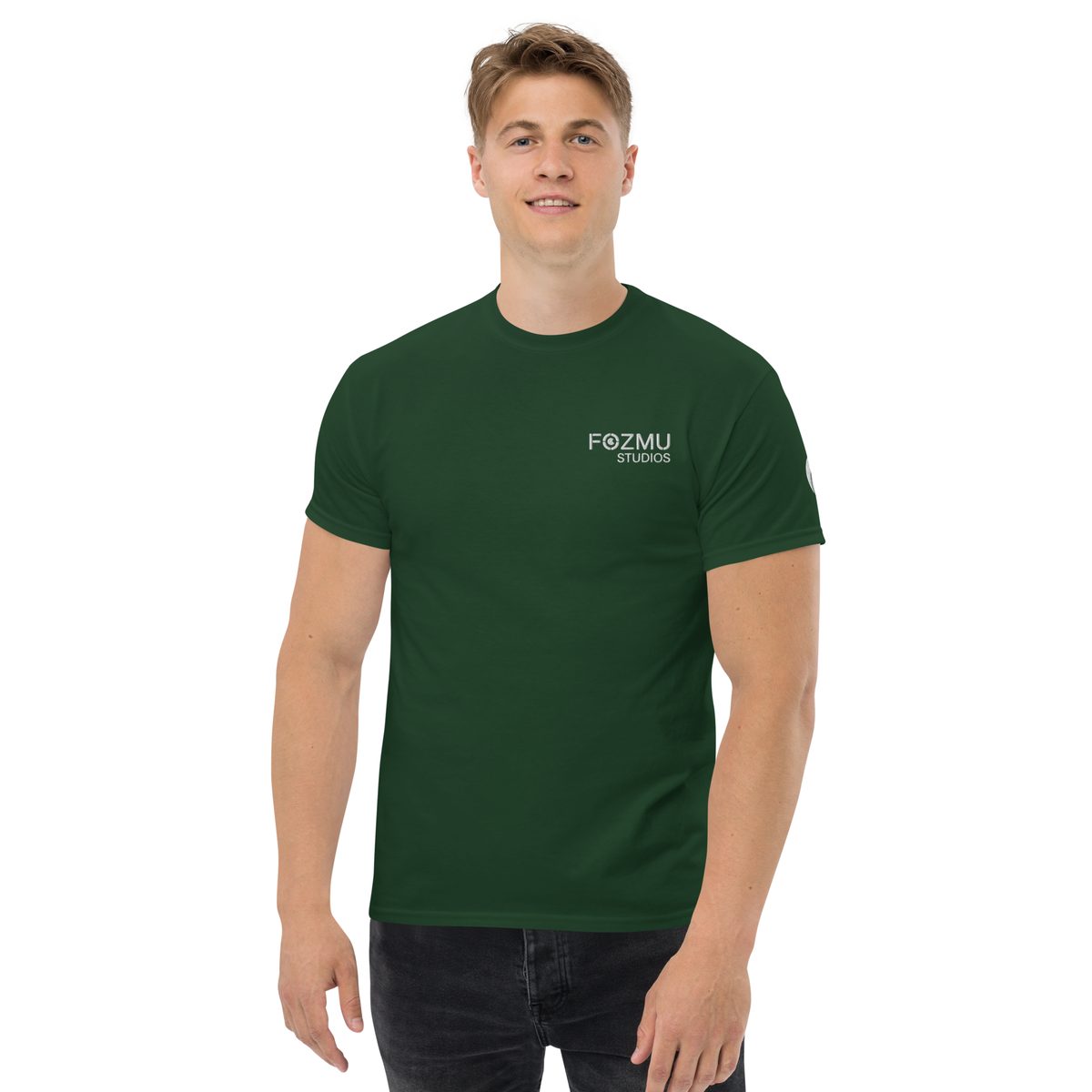 Unisex Classic Tee in Forest Green, worn